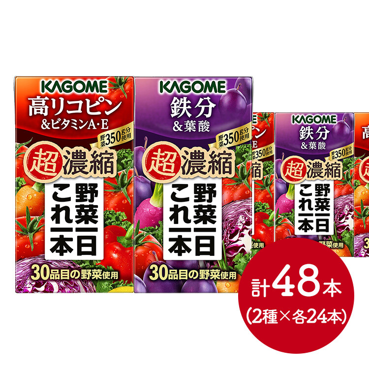 【メーカー直送品】野菜一日これ一本 超濃縮高リコピン＆ビタミンＡ・Ｅ 125ml×24本＆超濃縮鉄分＆葉酸 125ml×24本セット