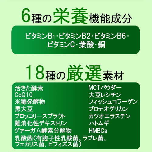 6種の栄養機能成分＆18種の厳選素材を配合